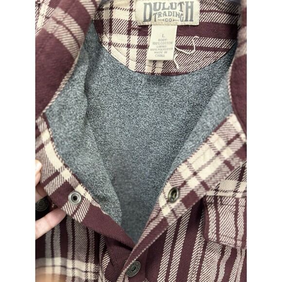Duluth Burgundy/Cream Plaid Button Up Flannel Jacket Size Large Fleece Lined - Picture 4 of 7